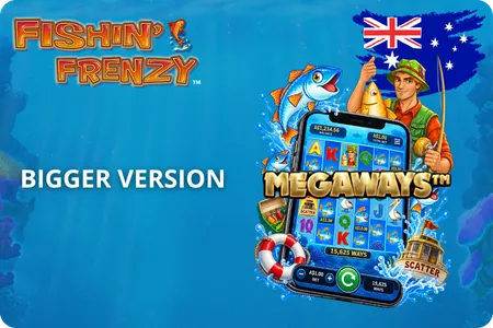 Fishin Frenzy Megaways six-reel grid with fish cash tags